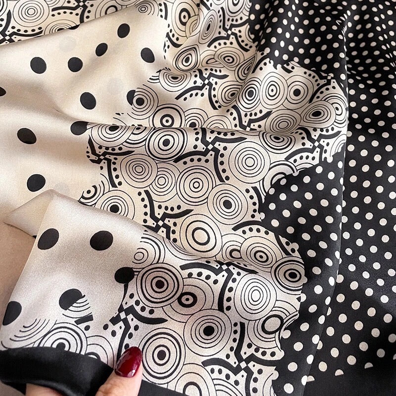 Polka dot print silk scarf