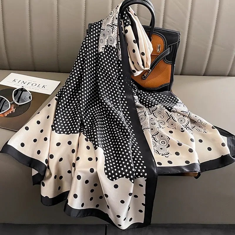 Polka dot print silk scarf