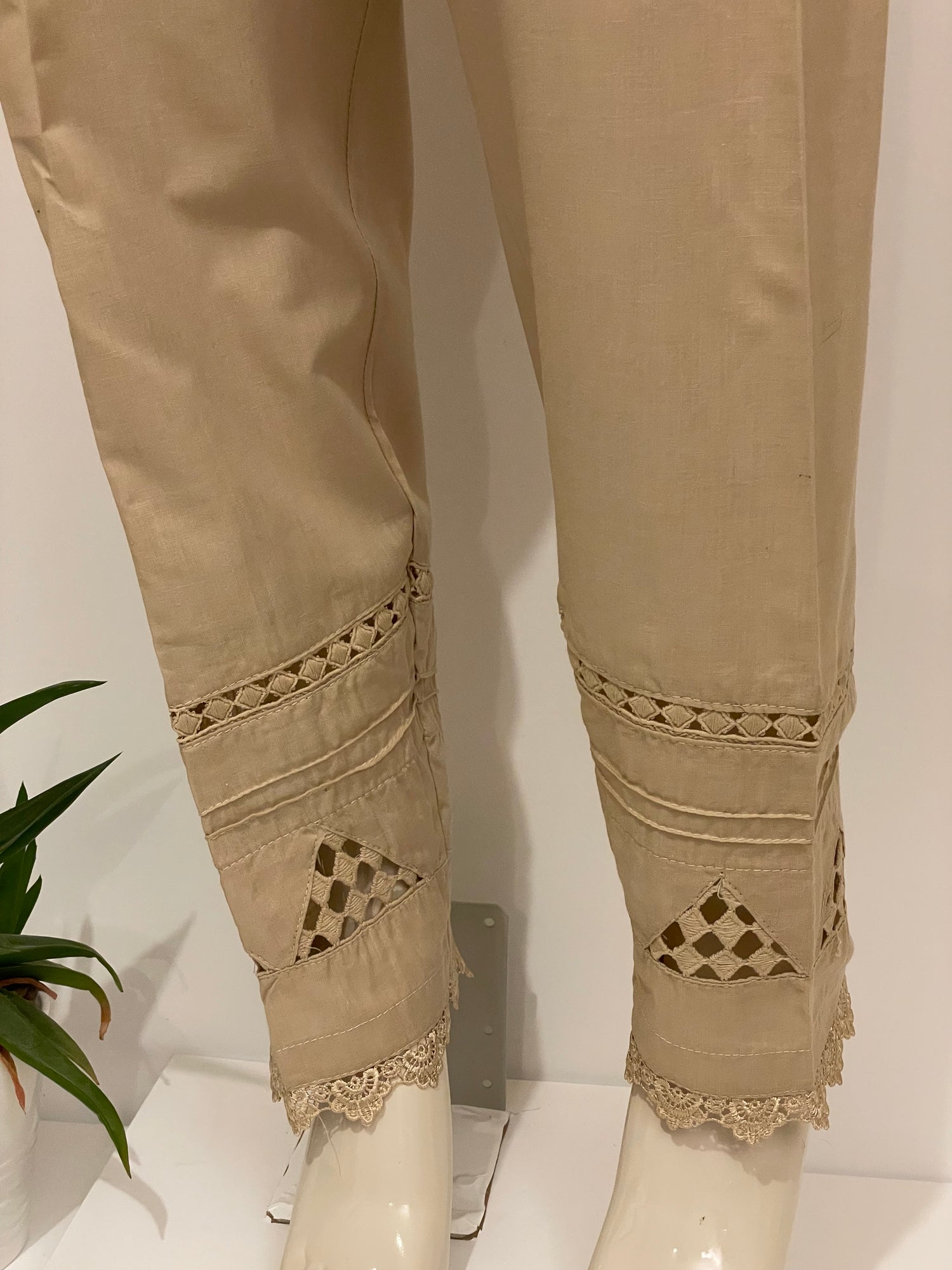 Buy Beige Solid Cotton Trousers Online at Rs.629 | Libas