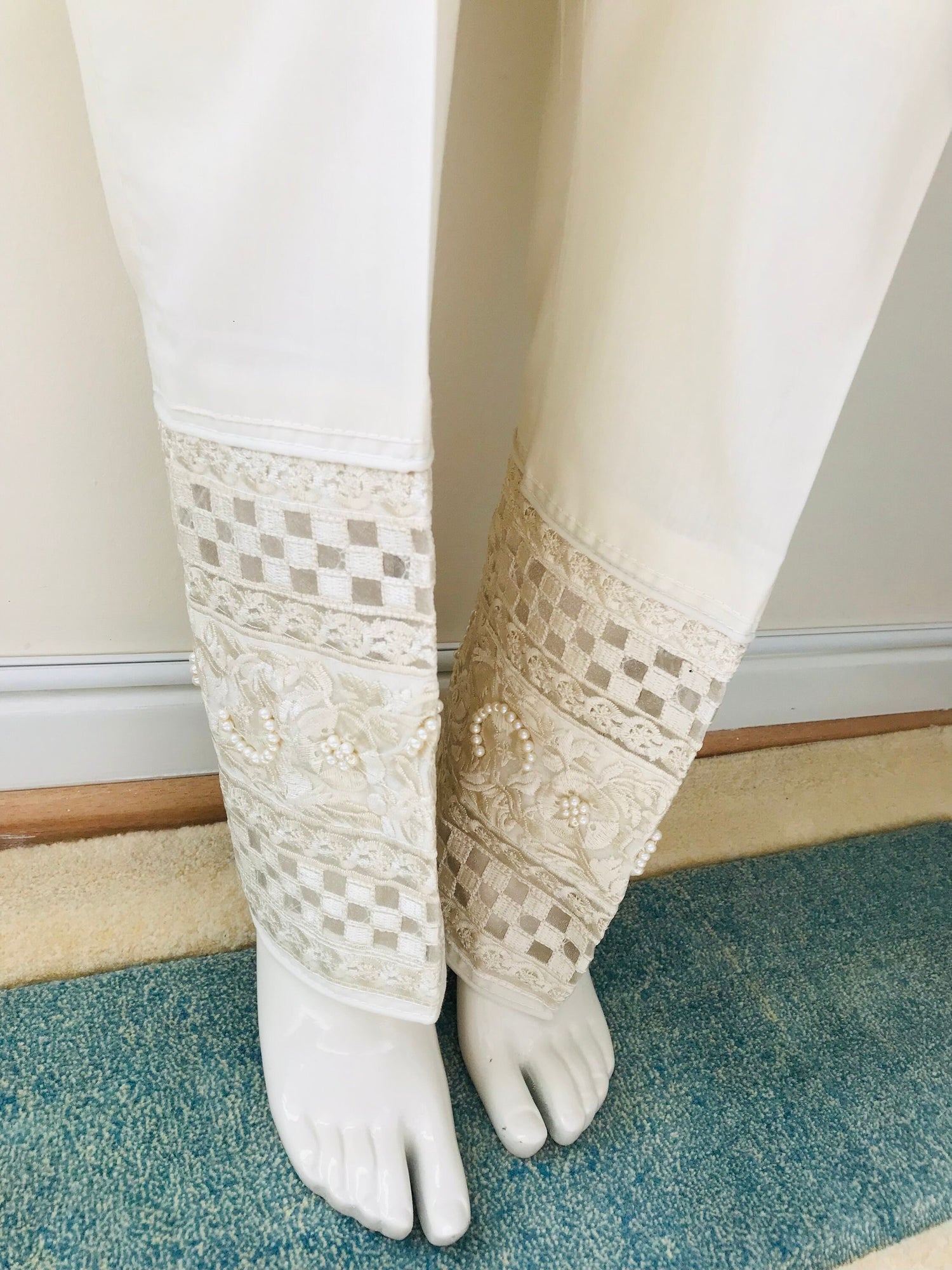 Buy Eid Special White Silk Pakistani Trouser Suit With Sequins Work Online  - LSTA00008 | Andaaz Fashion